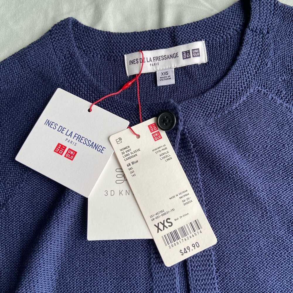 NWT Uniqlo Ines de la Fressange Blue Linen Blend Cardigan XXS